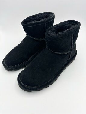 BEARPAW Black Alyssa Sherpa-Lined Boots Size 7 Suede Sheepskin Footbed